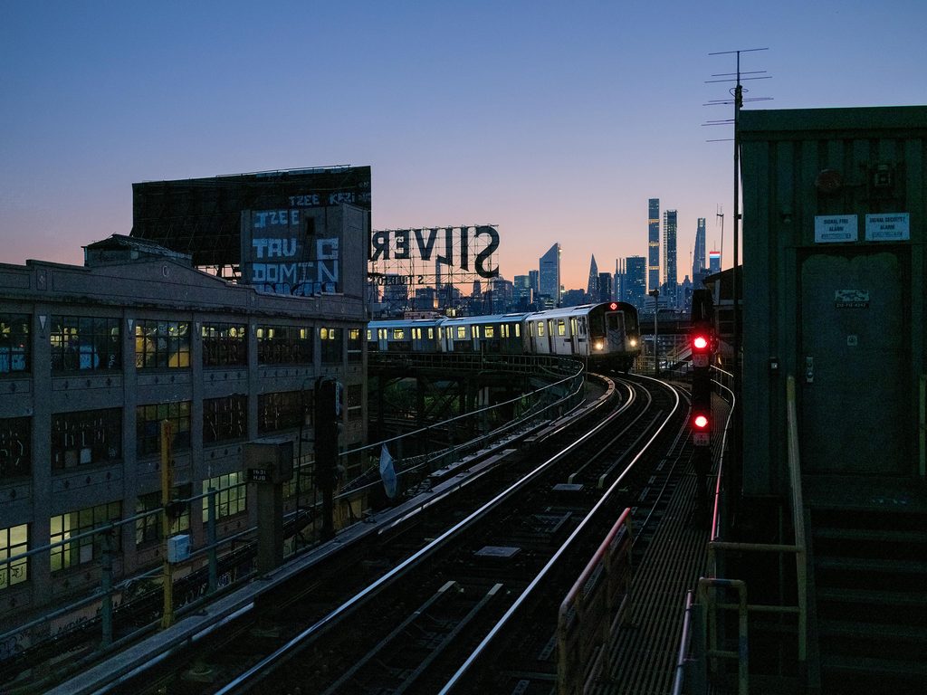 Silver Sign with Train Tracks, Queens, New York